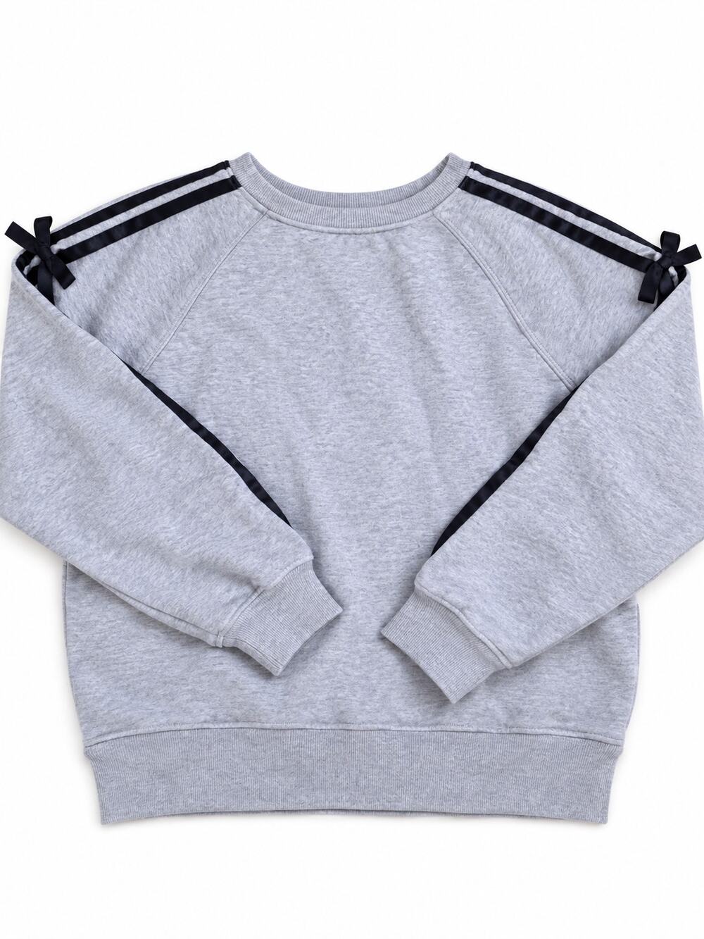 SO Girls XL 14/16 Gray Cropped Sweatshirt Black Ribbon Bow Sleeve Crewneck